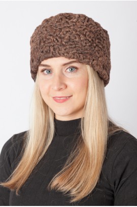 Brown karakul lamb fur hat